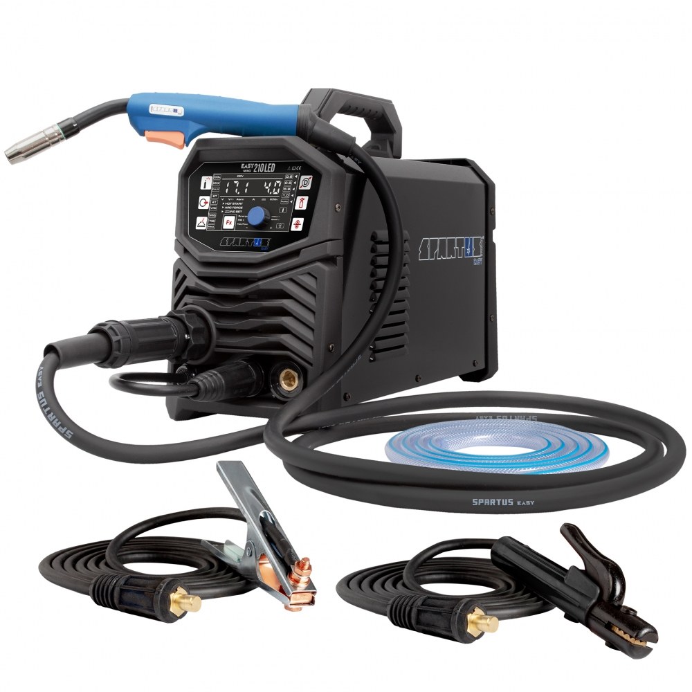 Svářecí invertor EasyMIG 210 LED + kabely + hořák + ventil + láhev CO2 plná