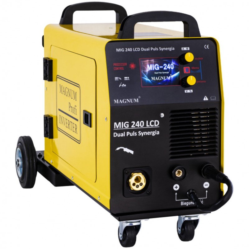 Svářecí invertor MIG 240 LCD DUAL PULS SYN 4-kladka + hořák MB24 /3m + kabely + ventil + láhev CO2 plná